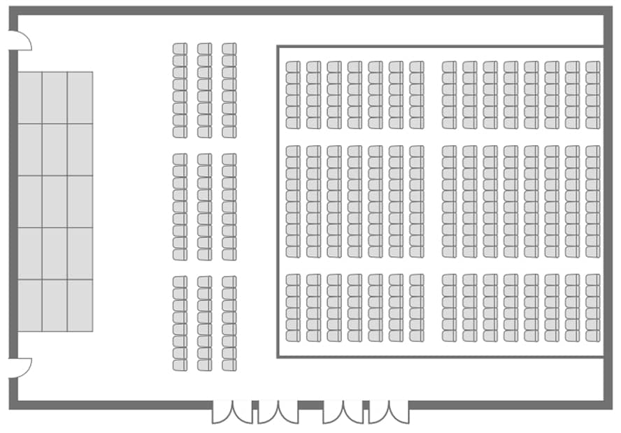 移動観覧席を使用したシアター形式のレイアウト図