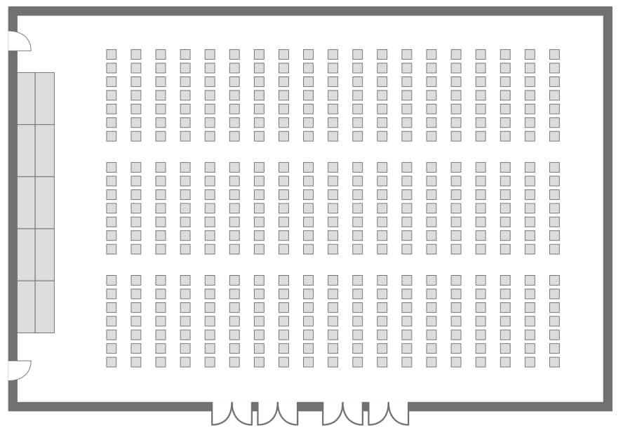 フラットフロア使用時のシアター形式レイアウト図
