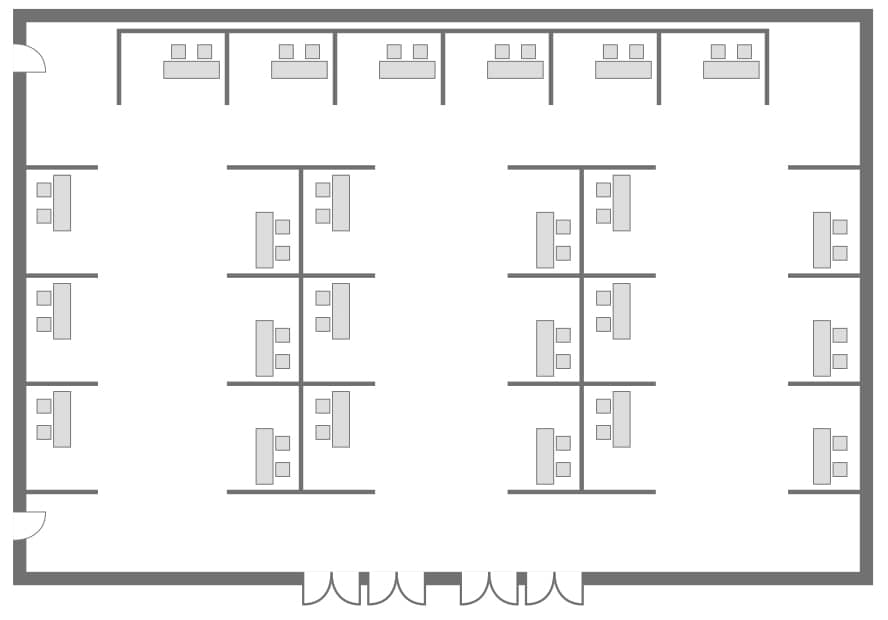 フラットフロア使用時の展示・商談会形式レイアウト図