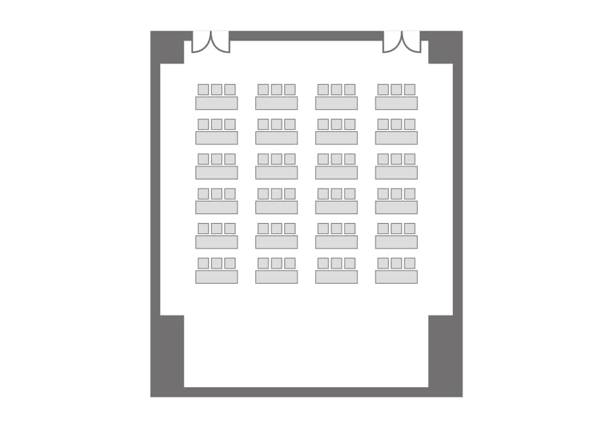 セミナールーム半面使用時のスクール形式レイアウト図