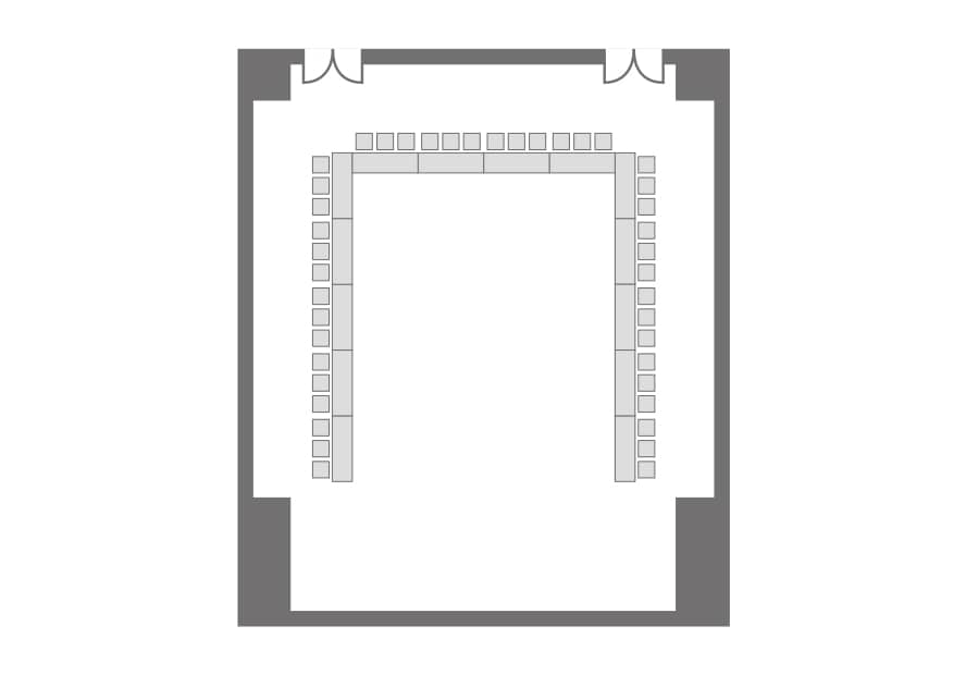 セミナールーム半面使用時のコの字形式レイアウト図