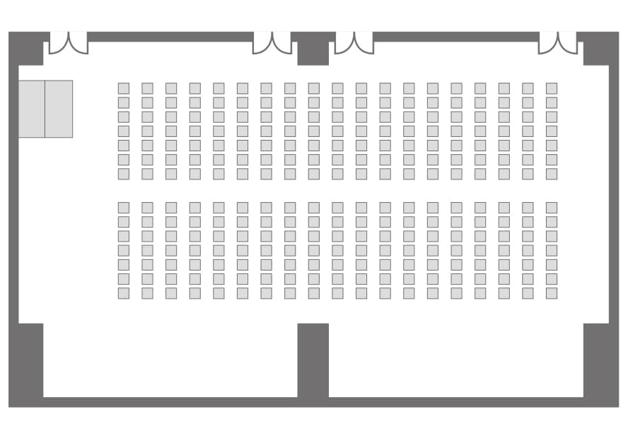 セミナールーム全面使用時のシアター形式レイアウト図