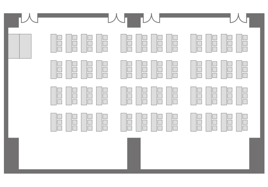 セミナールーム全面使用時のスクール形式レイアウト図
