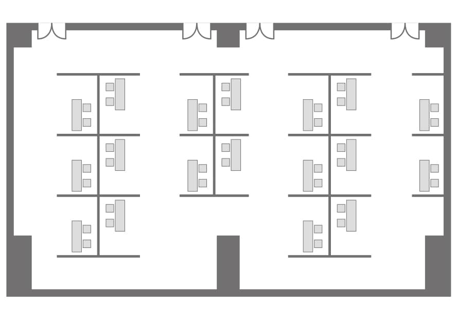 セミナールーム全面使用時の展示・商談会形式レイアウト図
