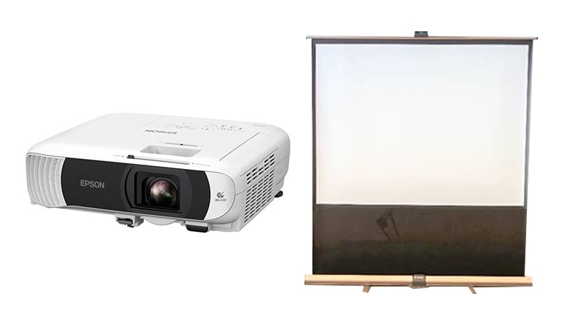Rental equipment includes a small projector (for a fee) and a freestanding screen (free of charge).